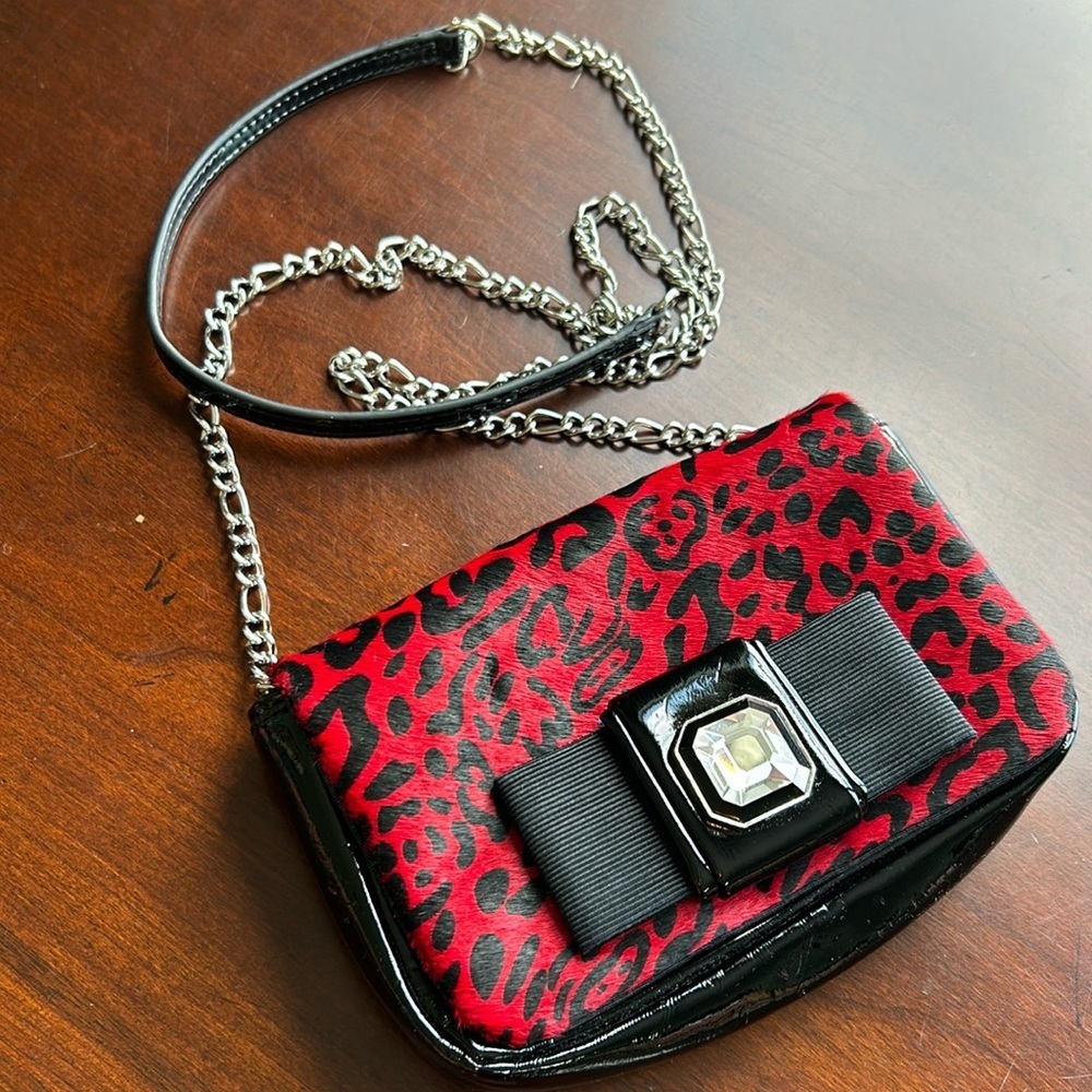White House Black Market evening bag red and black long shoulder chain NWT
